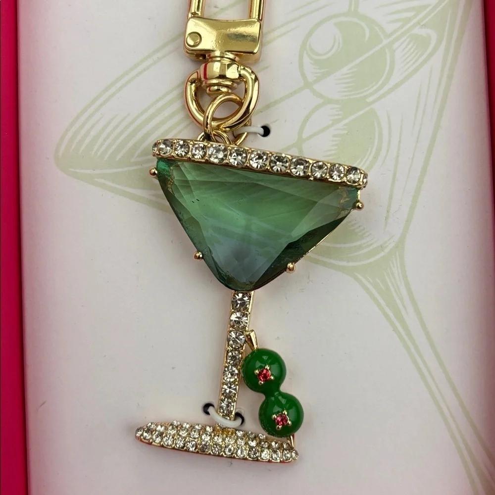 True to Form Green Martini Handbag keychain Charm with Glass Crystal Stones Glam